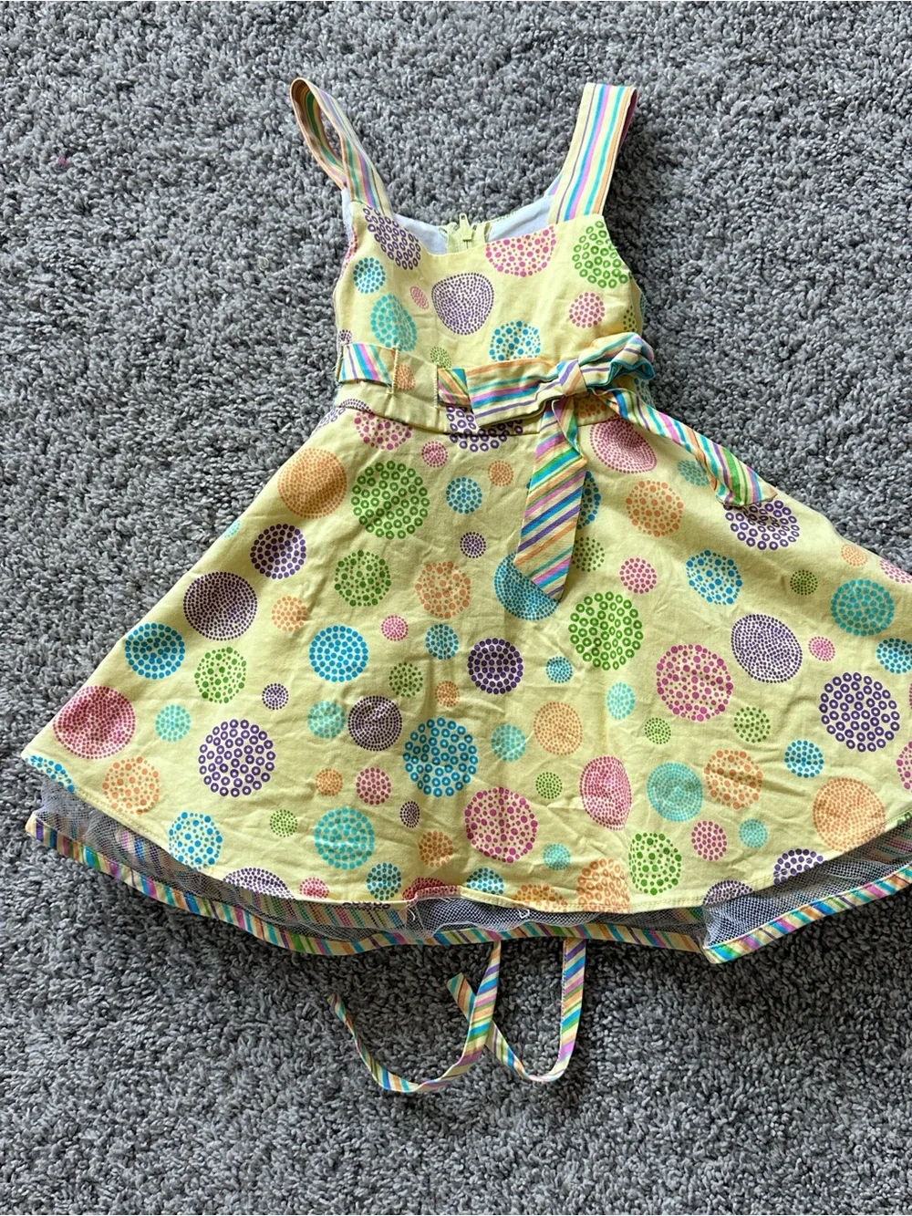 Rare Editions Toddler Girl 2T Yellow Polka Dot Striped Bow Summer Dress